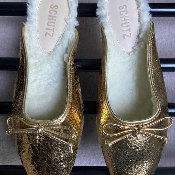 SCHUTZ Women Evelin Leather Shearling Slide Ballerina Flats - NEW NWOB - Picture 2 of 8